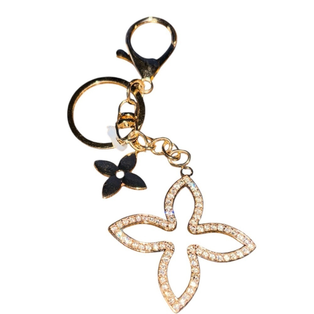 Gold Tone charm Keychain with Crystal floral Accents - Picture 8 of 9